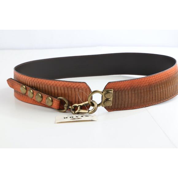 Wide Snake Embossed Leather Belt Sz M High Waist Textured Statement Stud Details main image 11